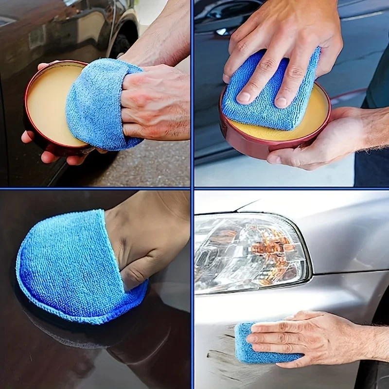 Wax Applicator Pad - 8個入りカーワックスアプリケーターパッドキット - 5インチマイクロファイバーアプリケーターパッド長方形クリーニングフォーム、4個の丸型と4個の長方形